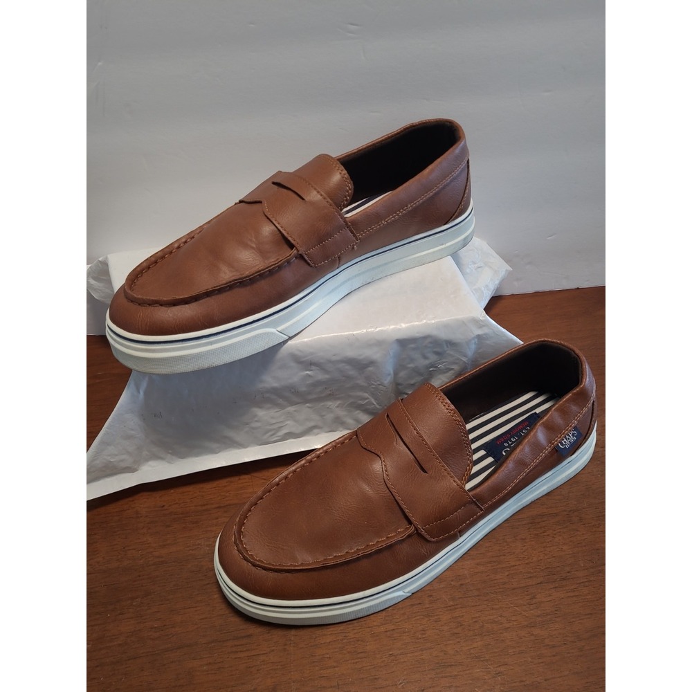 Chaps Mens Port Brown Leather Loafer Shoes Size 10.5 Slip On